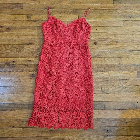 J Crew Guipure Lace Sheath Dress Red Spaghetti Strap 4 - Picture 1 of 10
